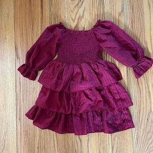Girls Burgundy Tiered Ruffle Dress
